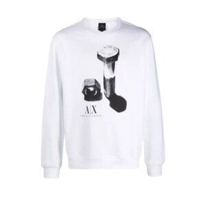 Armani Exchange Screw-Print Sweatshirt Size XS Graphic White Grey Preppy Grunge